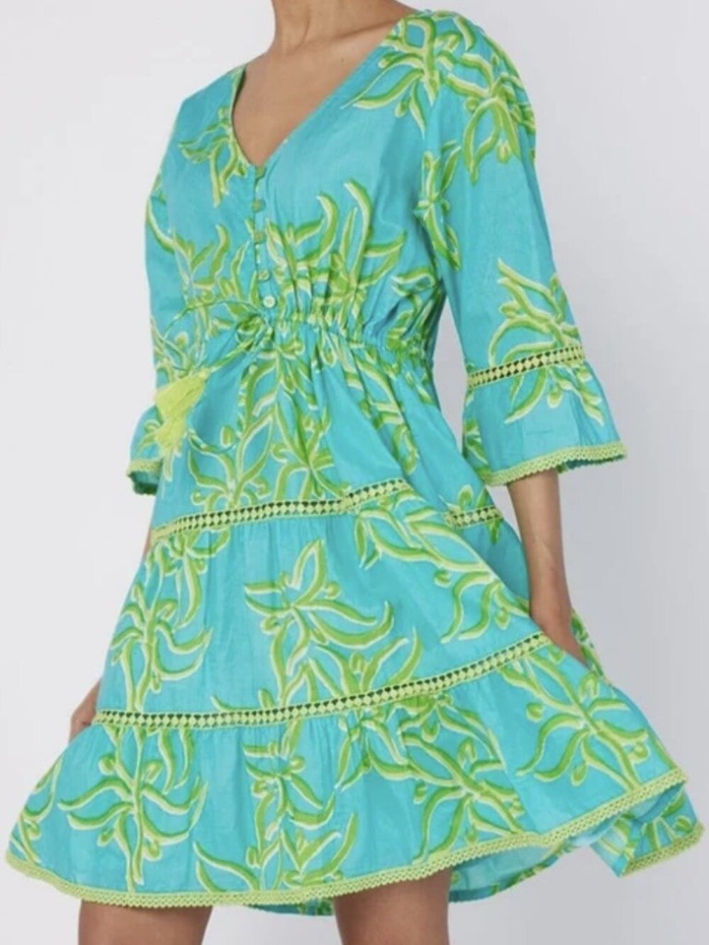 Resort Empire Waist Dress Size Small Tourquoise/Lime Floral NWOT (#2120)